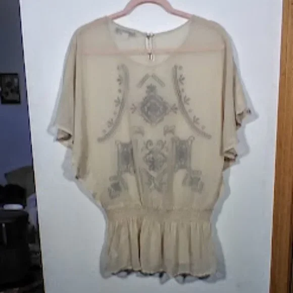 Forever 21 Sheer Embroirdered Retro Style Blouse Sz M - Picture 11 of 11